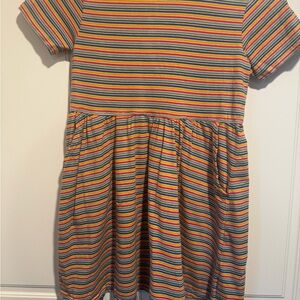 Pact Girls Rainbow Stripe Cotton Dress